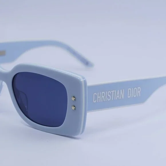 Dior DIORPACIFIC S1U 80B0 Sunglasses Shiny Blue/White Rectangle Frame, Blue Lens - Picture 4 of 11
